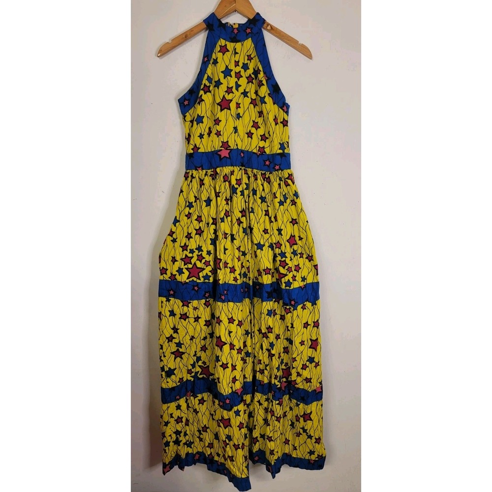 Ankara Dress Bold African Print Halter Maxi Gown |‎ Size Small Handmade Party